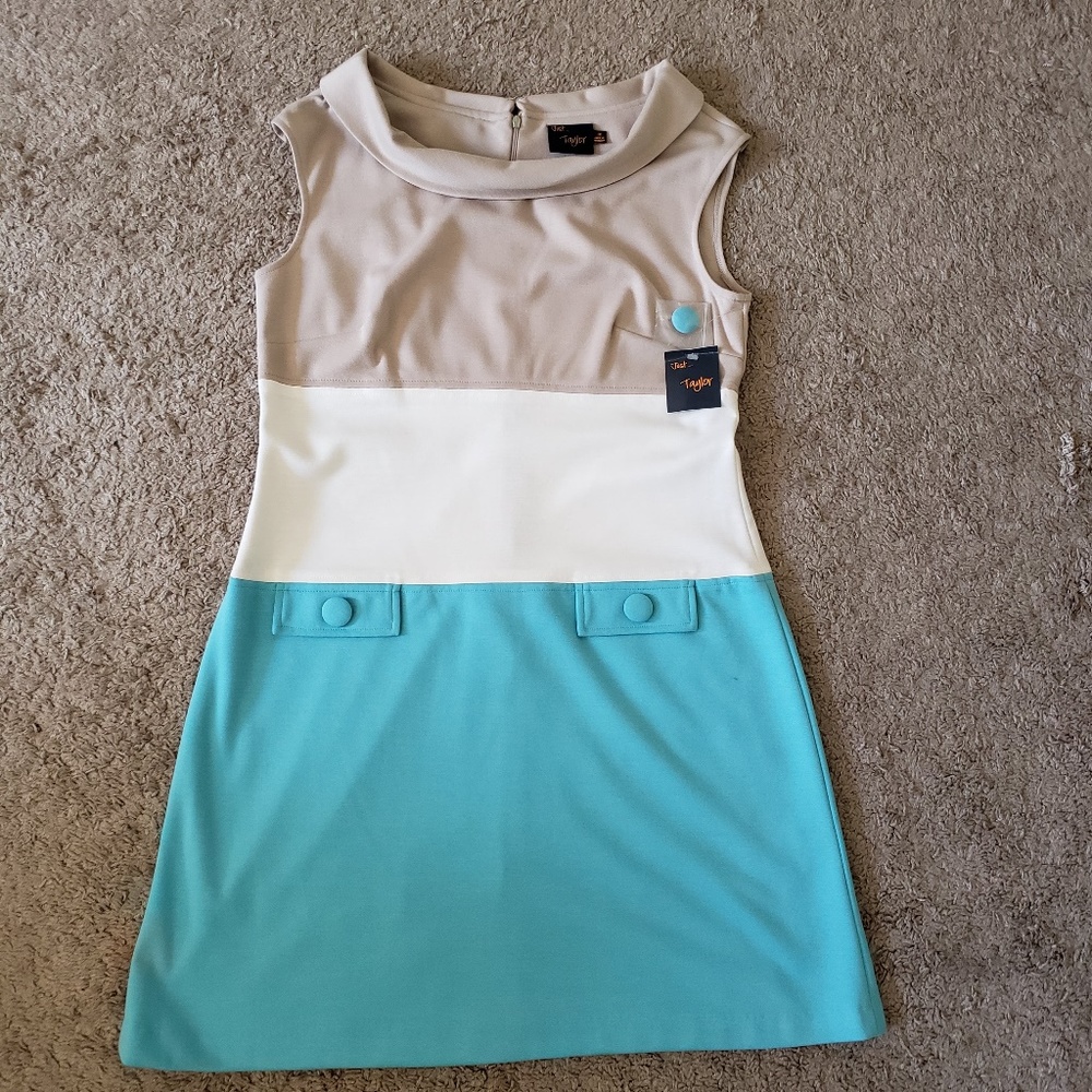 Sleeveless Dress Aqua  Colorblock 60s style 14 NWT